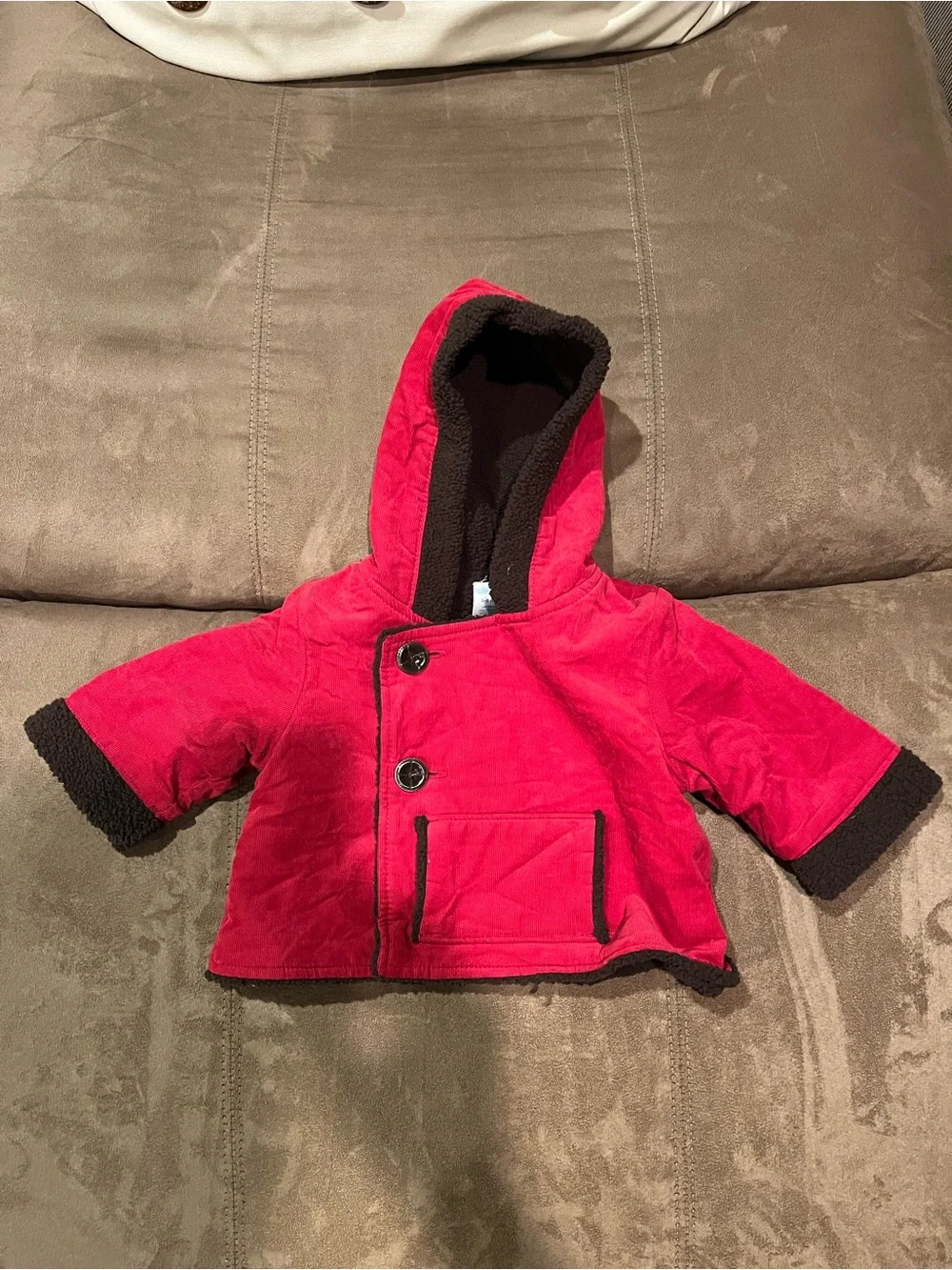 Gymboree Red Hooded Jacket with Brown Trim